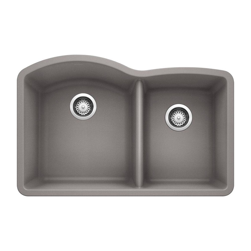 Metallic Gray DIAMOND SILGRANIT 60/40 Double Bowl Undermount Kitchen Sink - 32" X 21"