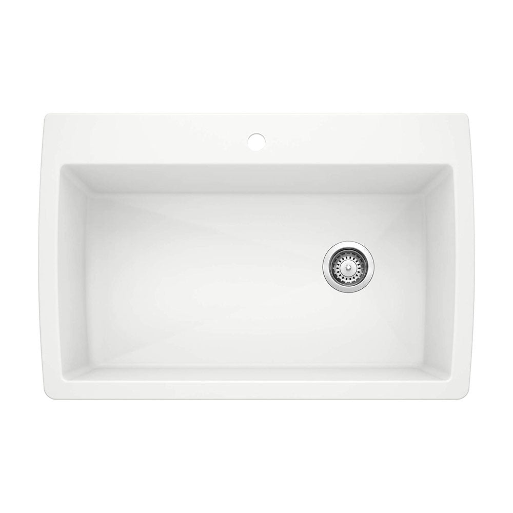White DIAMOND SILGRANIT Super Single Drop-In or Undermount Kitchen Sink, 33.5" X 22"