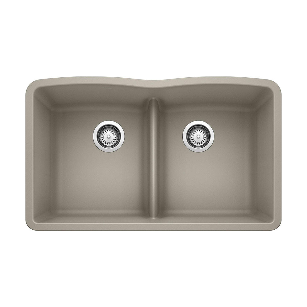 DIAMOND SILGRANIT 50/50 Double Bowl Undermount Kitchen Sink with Low Divide