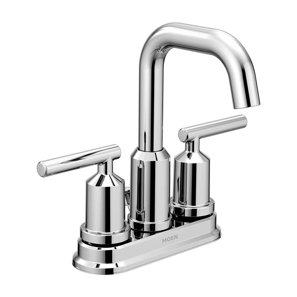Chrome Gibson Two-Handle Centerset High Arc Modern Bathroom Faucet with Drain Assembly
