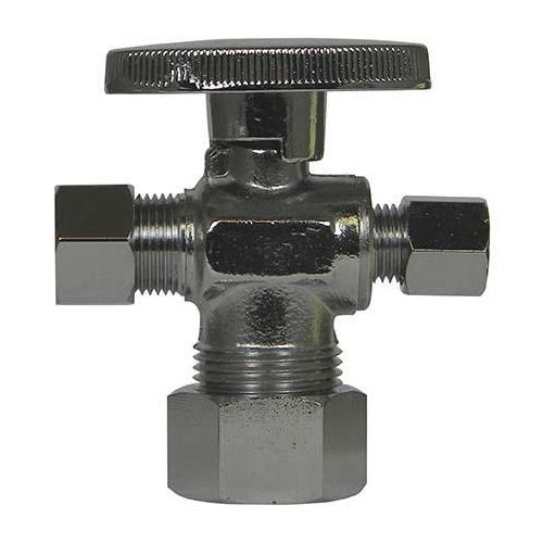 A.Y. McDonald 5421-286, 72084D 3-Way 1/4 Turn Supply Stop, 5/8 x 3/8 x 1/4 in Nominal, Compression, 125 psi, Brass Body, Polished Chrome, Import