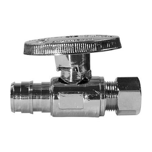 A.Y. McDonald 5427-006, 72080EXPI Straight Icemaker 1/4 Turn Supply Stop, 1/2 x 1/4 in Nominal, PEX x Compression, Polished Chrome