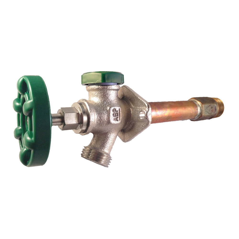 Arrowhead Brass 425-06QTLF Frost-Proof Anti-Siphon Wall Hydrant With Green Cap, 1/2 x 3/4 in Inlet x 3/4 in Outlet, FNPT x MNPT Inlet x Hose Threaded Outlet, 125 psi