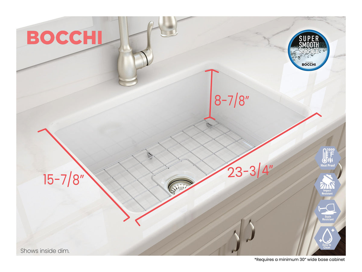 BOCCHI 1360-001-0120 Sotto Modern Kitchen Sink, Rectangle Shape, 10 in H x 19 in W x 26 3/4 in L, Dual Mounting, Fireclay, White, Import