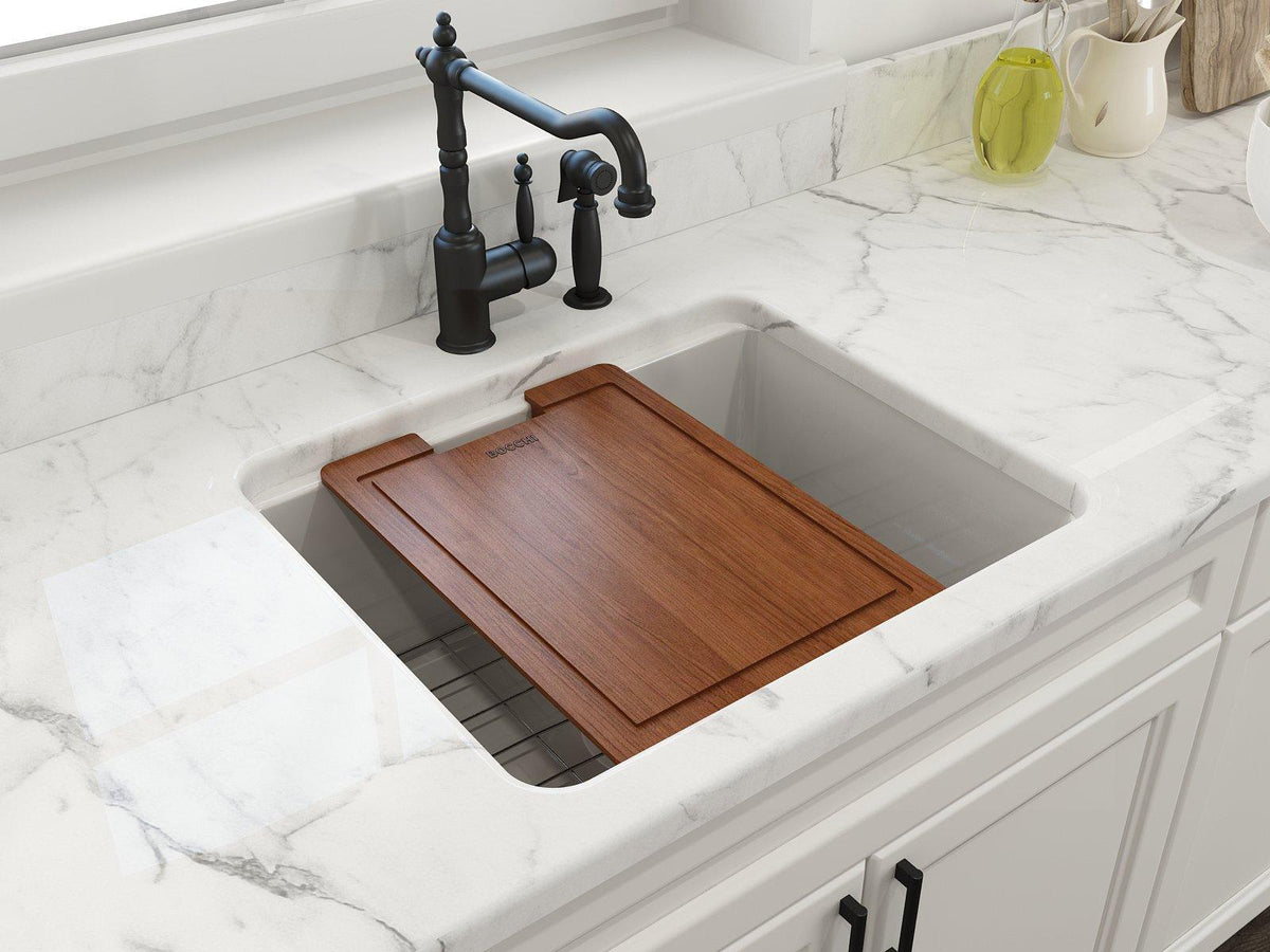 BOCCHI 1627-001-0120 Sotto Modern Kitchen Sink Kit, 10 in H x 19 in W x 24 in L, Dual Mounting, Fireclay, White, Import