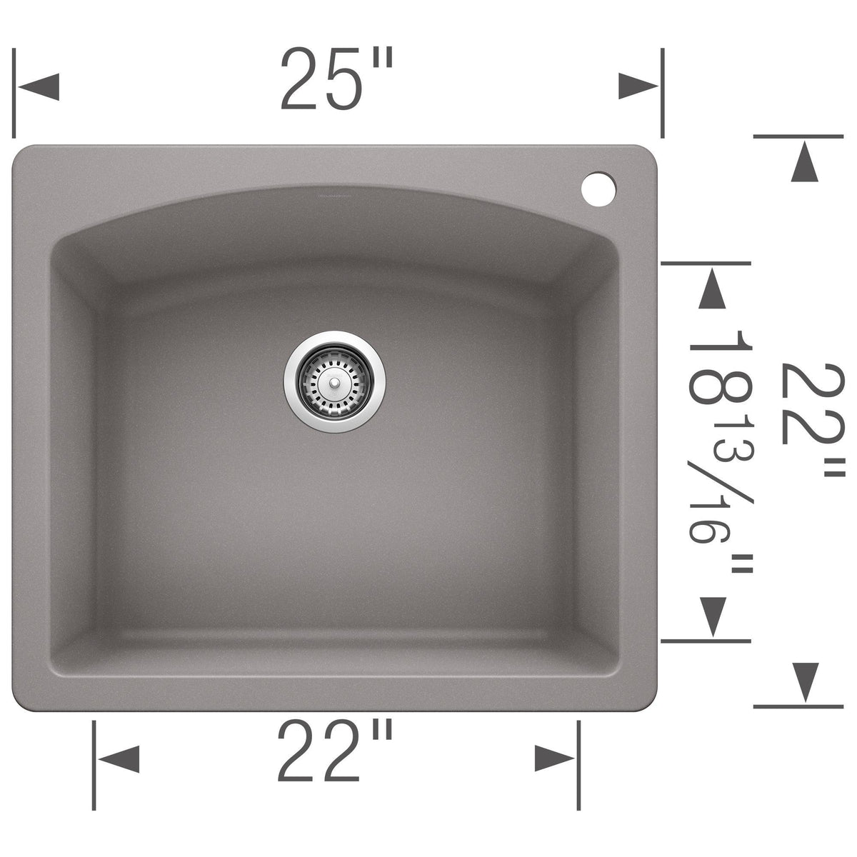 Blanco 440212 DIAMOND™ SILGRANIT® Dual Mount Kitchen Sink, D-Shaped Shape, 1 Faucet Holes, 25 in W x 22 in H, Dual Mounting, Granite, Biscuit, Import