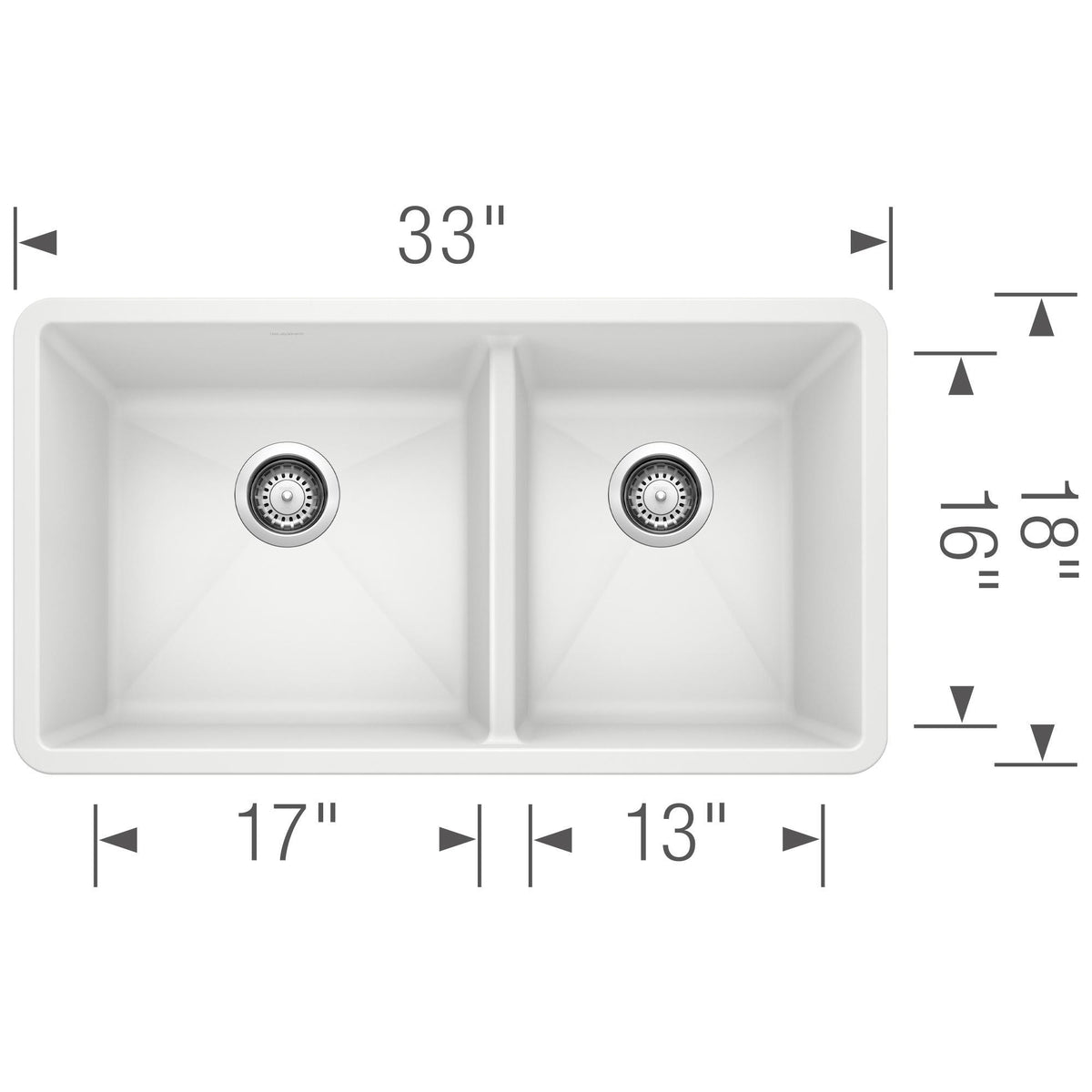 Blanco 441298 PRECIS™ SILGRANIT® II 1-3/4 Bowl Composite Sink, Biscotti, Rectangle Shape, 17 in Left, 13 in Right L x 16 in Left, 16 in Right W Bowl x 9-1/2 in Left, 9-1/2 in Right D Bowl, 33 in L x 18 in W, Undermount Mounting, Granite