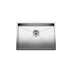 Blanco 442079 QUATRUS™ R0 Medium Kitchen Sink, Satin, Rectangle Shape, 23 in L x 16 in W Bowl x 5-1/2 in D Bowl, 25 in L x 18 in W, Undermount Mounting, 18 ga 304 Stainless Steel