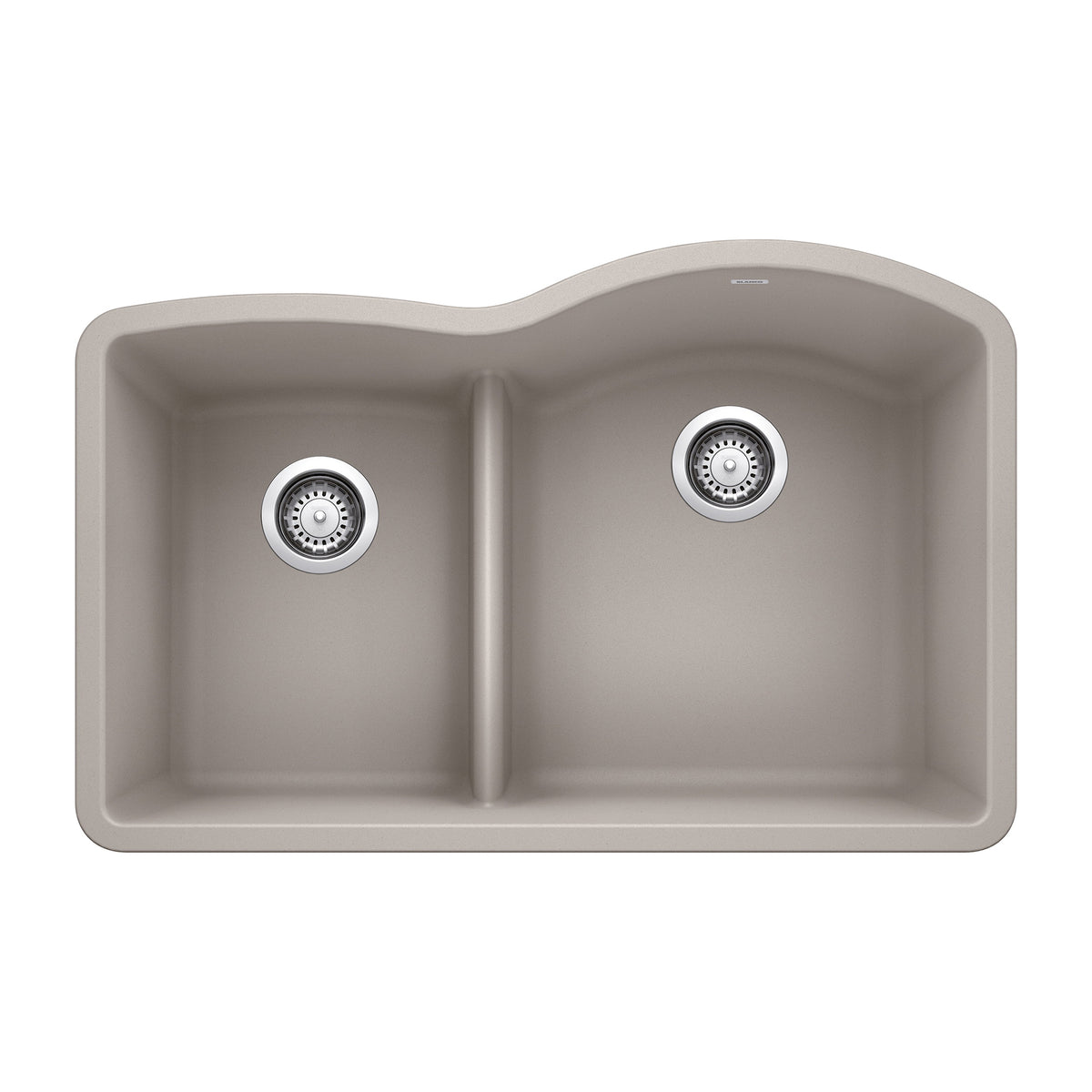 Blanco 442743 DIAMOND™ 1-3/4 Low Divide Reverse Offset Bowl Kitchen Sink, Concrete Gray, Specialty Shape, 12.5 in Left, 16.63 in Right L x 17 in Left, 18.88 in Right W Bowl x 9-1/2 in D Bowl, 32 in L x 21 in W x 9.866 in H, Undermount Mounting, SILGRANIT®