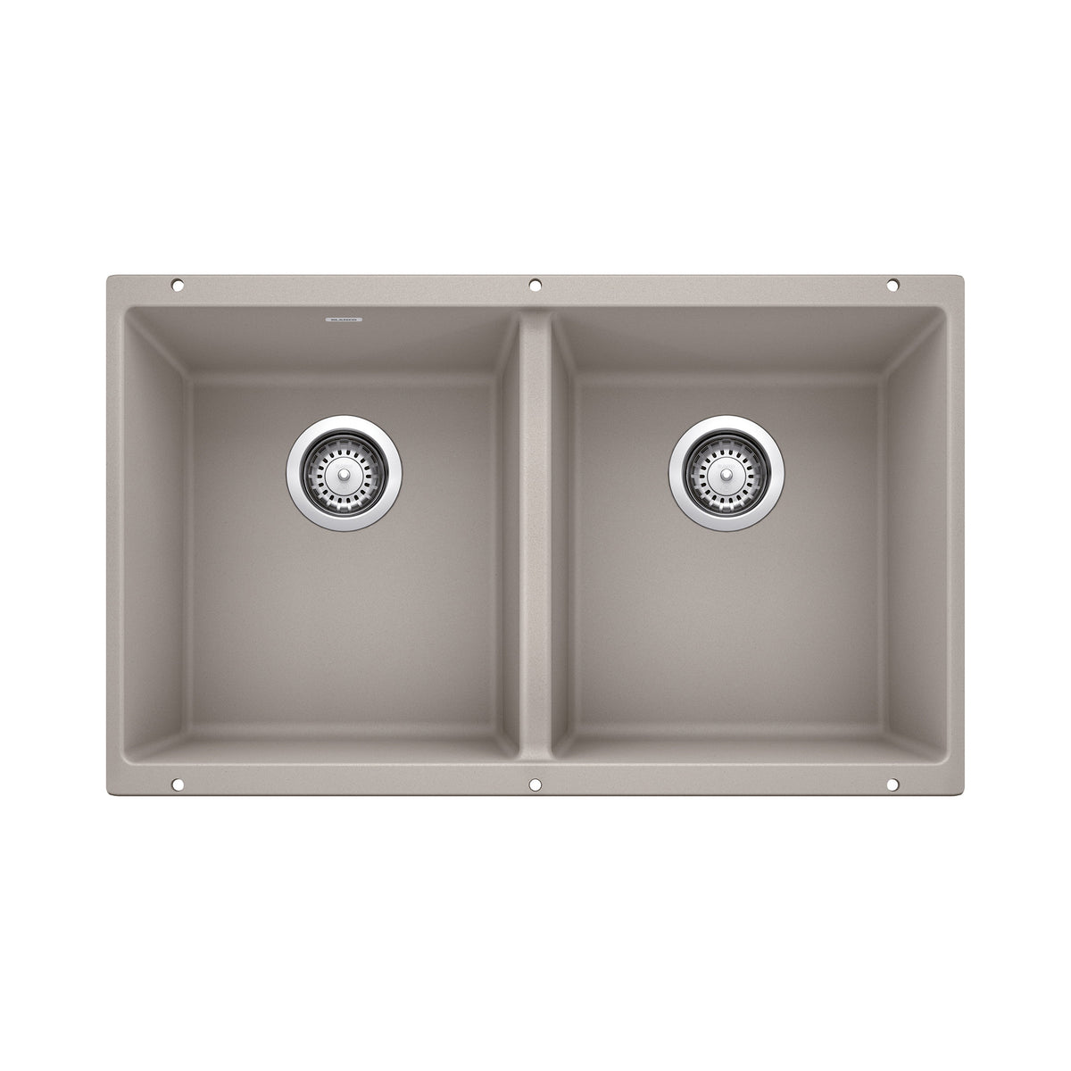 Blanco 442771 PRECIS™ Equal Double Bowl Kitchen Sink, Concrete Gray, Rectangular Shape, 13-3/4 in L x 15-3/4 in W Bowl x 8 in D Bowl, 29.75 in L x 18.11 in W x 8.366 in H, Undermount Mounting, SILGRANIT®