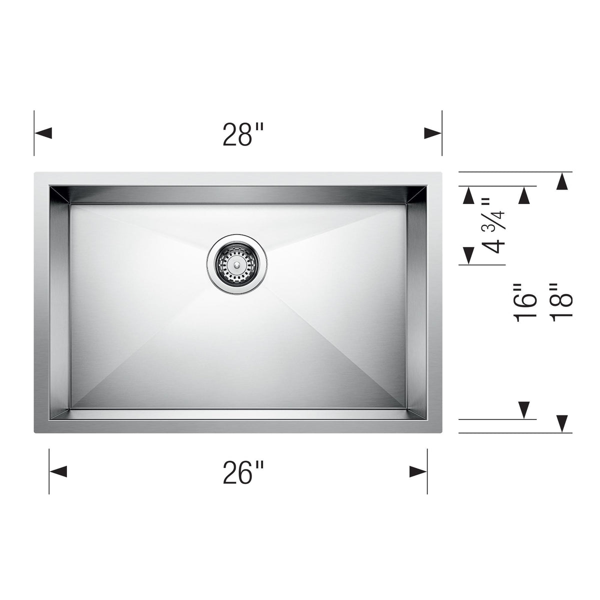 Quatrus Single Sink - Stainless Steel - 9" H x 28" W x 18" D