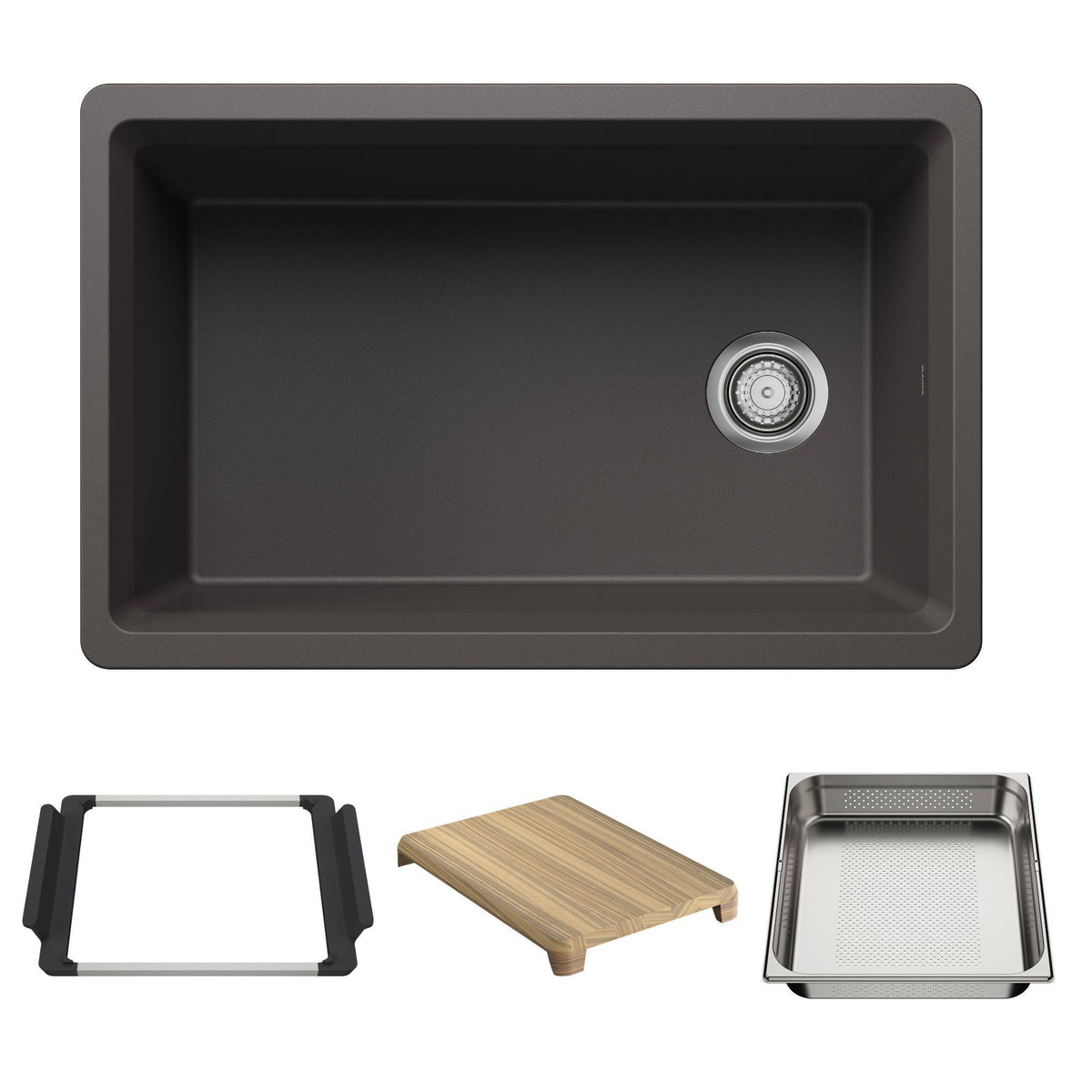 Blanco 443305 Inteos Single Bowl Kitchen Sink, Cinder, Rectangle Shape, 26.75 in L x 15.75 in W Bowl x 9 in D Bowl, 30 in L x 19.5 in W, Undermount Mounting, Silgranit