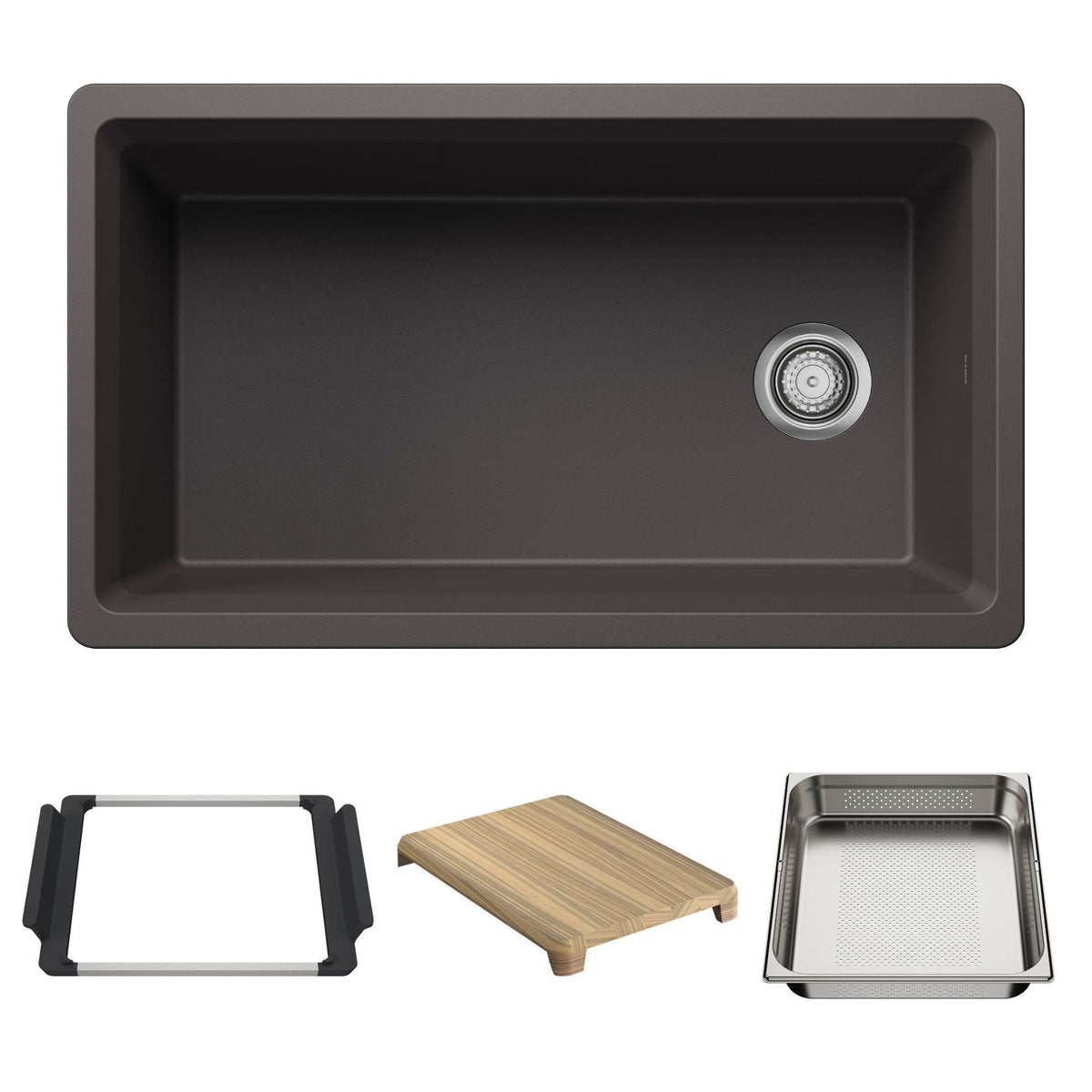 Blanco 443313 Inteos Single Bowl Kitchen Sink, Cinder, Rectangle Shape, 29.75 in L x 15.75 in W Bowl x 9 in D Bowl, 33 in L x 19.5 in W, Undermount Mounting, Silgranit