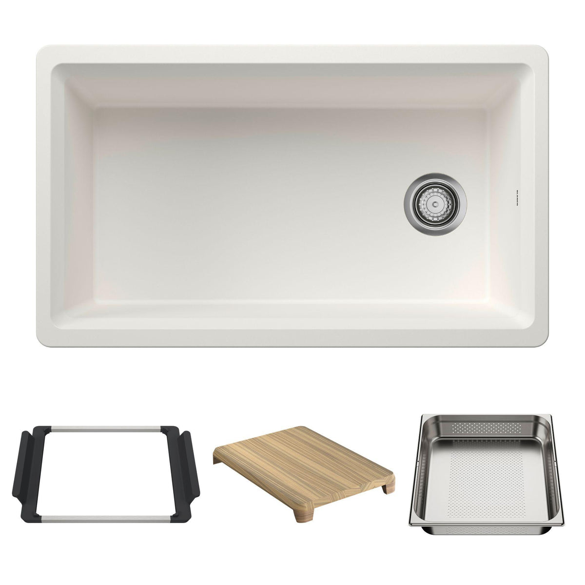 Blanco 443314 Inteos Single Bowl Kitchen Sink, White, Rectangle Shape, 29.75 in L x 15.75 in W Bowl x 9 in D Bowl, 33 in L x 19.5 in W, Undermount Mounting, Silgranit