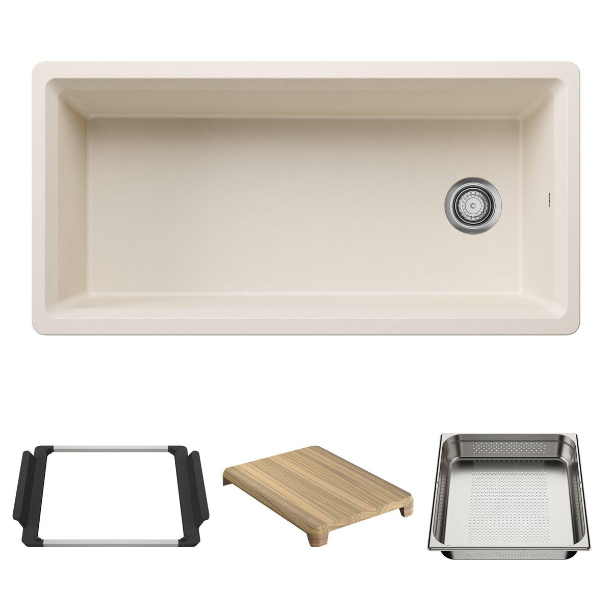 Blanco 443326 Inteos Single Bowl Kitchen Sink, Soft White, Rectangle Shape, 35.75 in L x 15.75 in W Bowl x 9 in D Bowl, 39 in L x 19.5 in W, Undermount Mounting, Silgranit