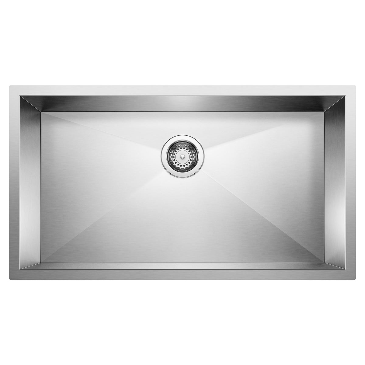 Blanco 512747 PRECISION™ STELLART™ Super Single Bowl Kitchen Sink, Satin Polished, Rectangle Shape, 30 in L x 17 in W Bowl x 10 in D Bowl, 32 in L x 19 in W, Undermount Mounting, 18 ga 304 Stainless Steel