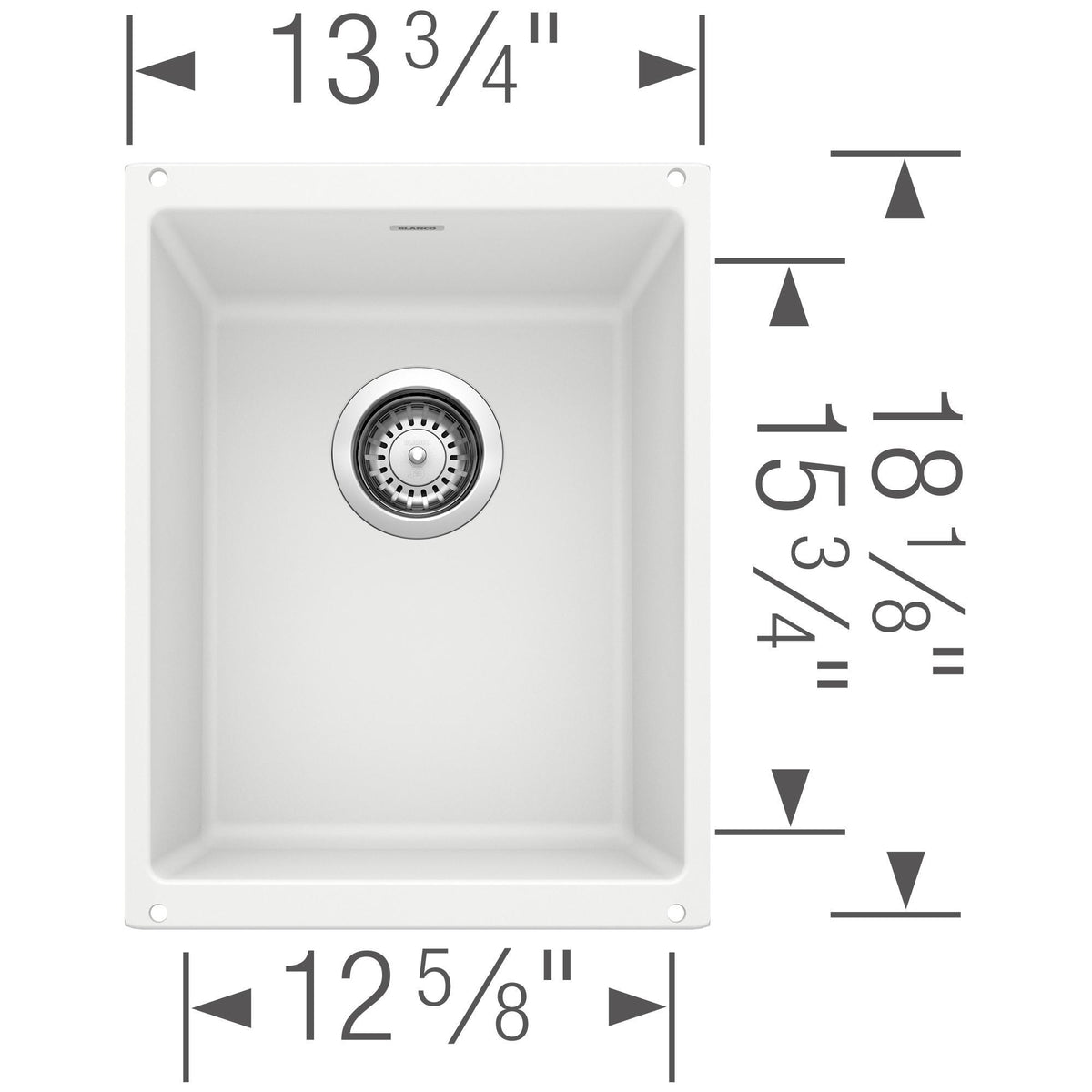 Blanco 513423 PRECIS™ SILGRANIT® II Medium Composite Sink, Biscuit, Rectangle Shape, 12.6 in L x 15-3/4 in W Bowl x 7-1/2 in D Bowl, 13-3/4 in L x 18 in W, Undermount Mounting, Granite