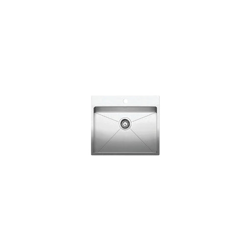 Blanco 522136 QUATRUS™ R15 Dual Mount Laundry Sink, Rectangle Shape, 25 in W x 22 in H, Drop-In/Undermount Mount, 304 Stainless Steel, Satin