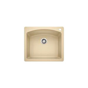 Blanco 441215 DIAMOND™ SILGRANIT® II Kitchen Sink, Squared Shape, 1 Faucet Holes, 25 in W x 22 in D, Drop-In/Undermount Mounting, Granite, Biscotti, Import