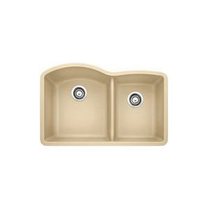 Blanco 441222 DIAMOND™ SILGRANIT® II Kitchen Sink, Biscotti, D-Shaped Shape, 16-1/2 in Left, 12-1/2 in Right L x 18-19/32 in Left, 16-13/16 in Right W Bowl x 9-1/2 in Left, 8 in Right D Bowl, 32 in L x 20-27/32 in W, Undermount Mounting, Solid Granite
