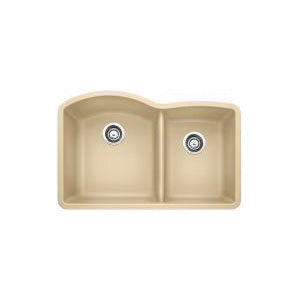 Blanco 441595 DIAMOND™ SILGRANIT® II Kitchen Sink, Biscotti, 16-1/2 in Left, 12-1/2 in Right L x 18-5/8 in Left, 17 in Right W Bowl x 9-1/2 in Left, 9-1/2 in Right D Bowl, 32 in L x 20-7/8 in W, Undermount Mounting, Solid Granite