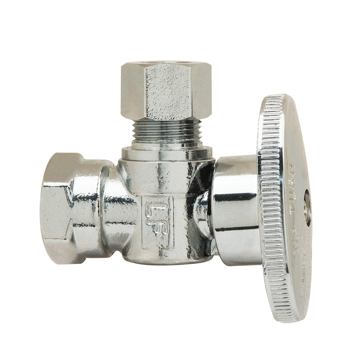 PlumbShop® RELIABLE VALUE™ PLB102X P Angle Style Quarter-Turn Supply Ball Stop, 3/8 in Nominal, FNPT x Compression, 125 psi, Brass Body, Polished Chrome