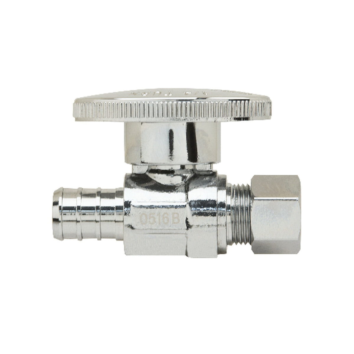 PlumbShop® RELIABLE VALUE™ PLB204X P Straight Quarter-Turn Supply Ball Stop, 1/2 x 3/8 in Nominal, PEX x Compression, 125 psi, Brass Body, Polished Chrome