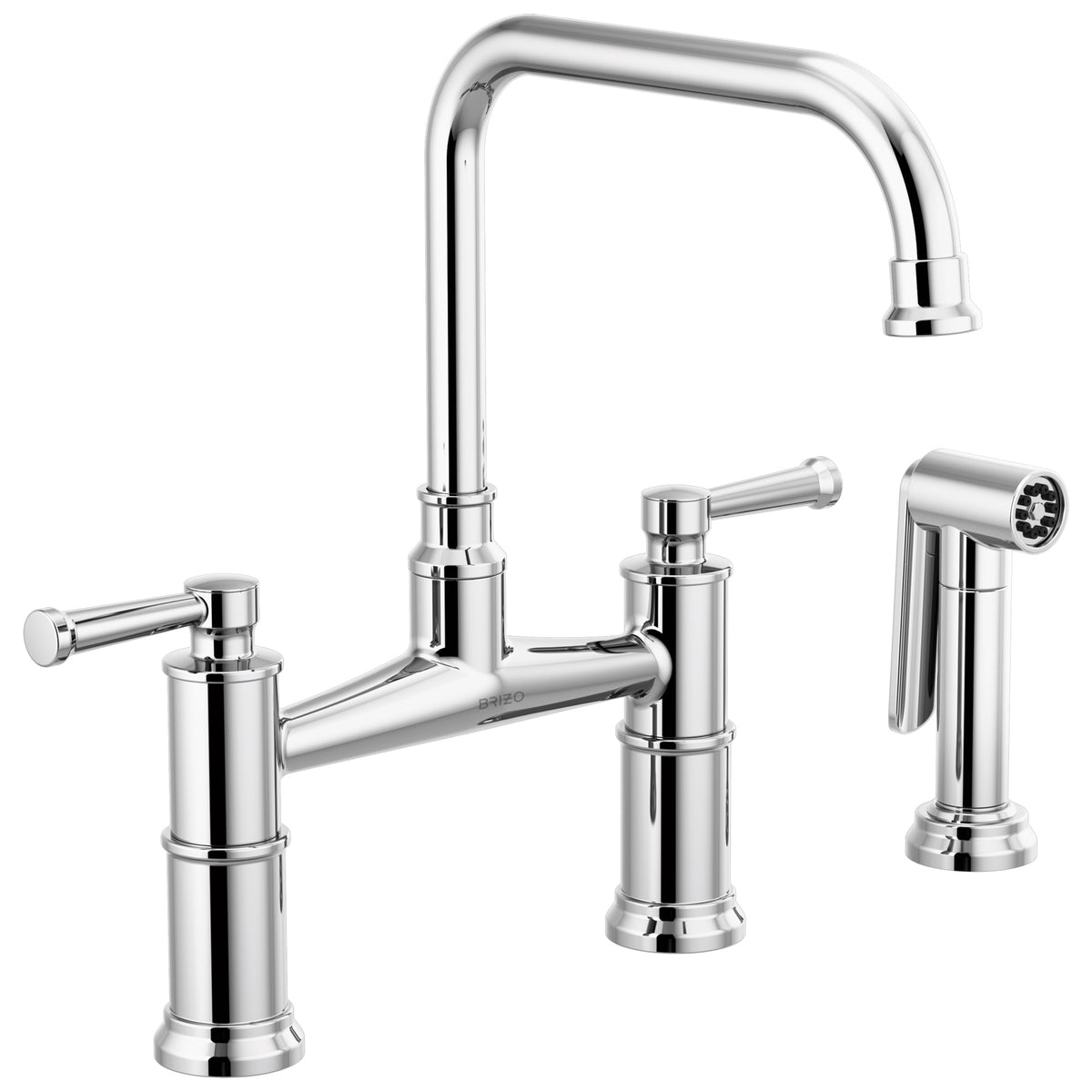 Brizo® 62525LF-PC Artesso® Widespread Bridge Kitchen Faucet With Spray, 1.8 gpm Flow Rate, 8 in Center, 360 deg Swivel Spout, Polished Chrome, 2 Handles