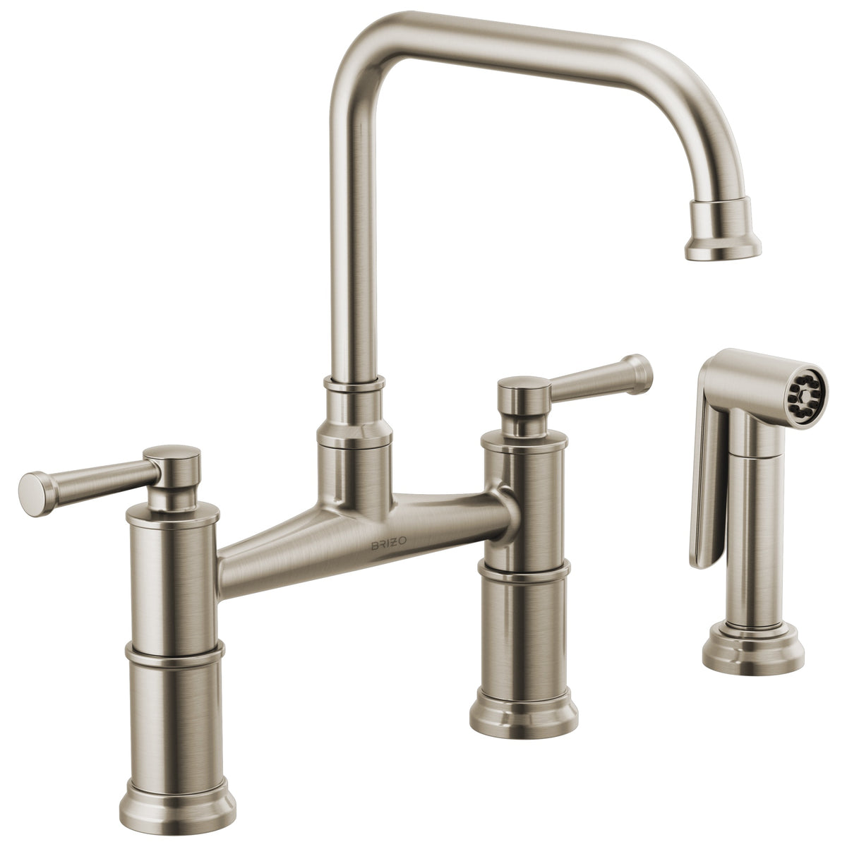 Brizo® 62525LF-SS Artesso® Widespread Bridge Kitchen Faucet With Spray, 1.8 gpm Flow Rate, 8 in Center, 360 deg Swivel Spout, Stainless Steel, 2 Handles