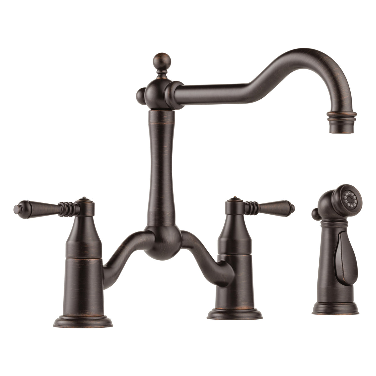Brizo® 62536LF-RB Tresa® Bridge Kitchen Faucet, Commercial, 1.8 gpm Flow Rate, 8 in Center, 360 deg Swivel Spout, Venetian Bronze, 2 Handles
