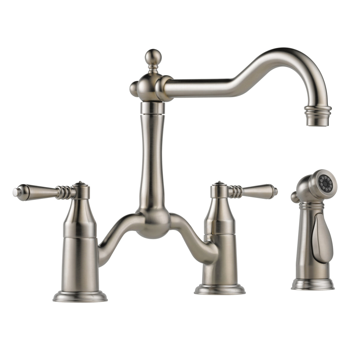 Brizo® 62536LF-SS Tresa® Widespread Bridge Kitchen Faucet With Spray, 1.8 gpm Flow Rate, 8 in Center, Swivel Spout, Stainless Steel, 2 Handles