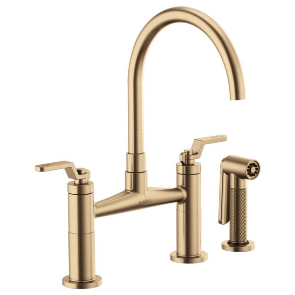 Brizo® 62544LF-GL Widespread Bridge Kitchen Faucet With Matching Side Spray, 1.8 gpm, 8 in Center, Arc Spout, Luxe Gold, 2 Handles, Side Spray(Y/N): Yes