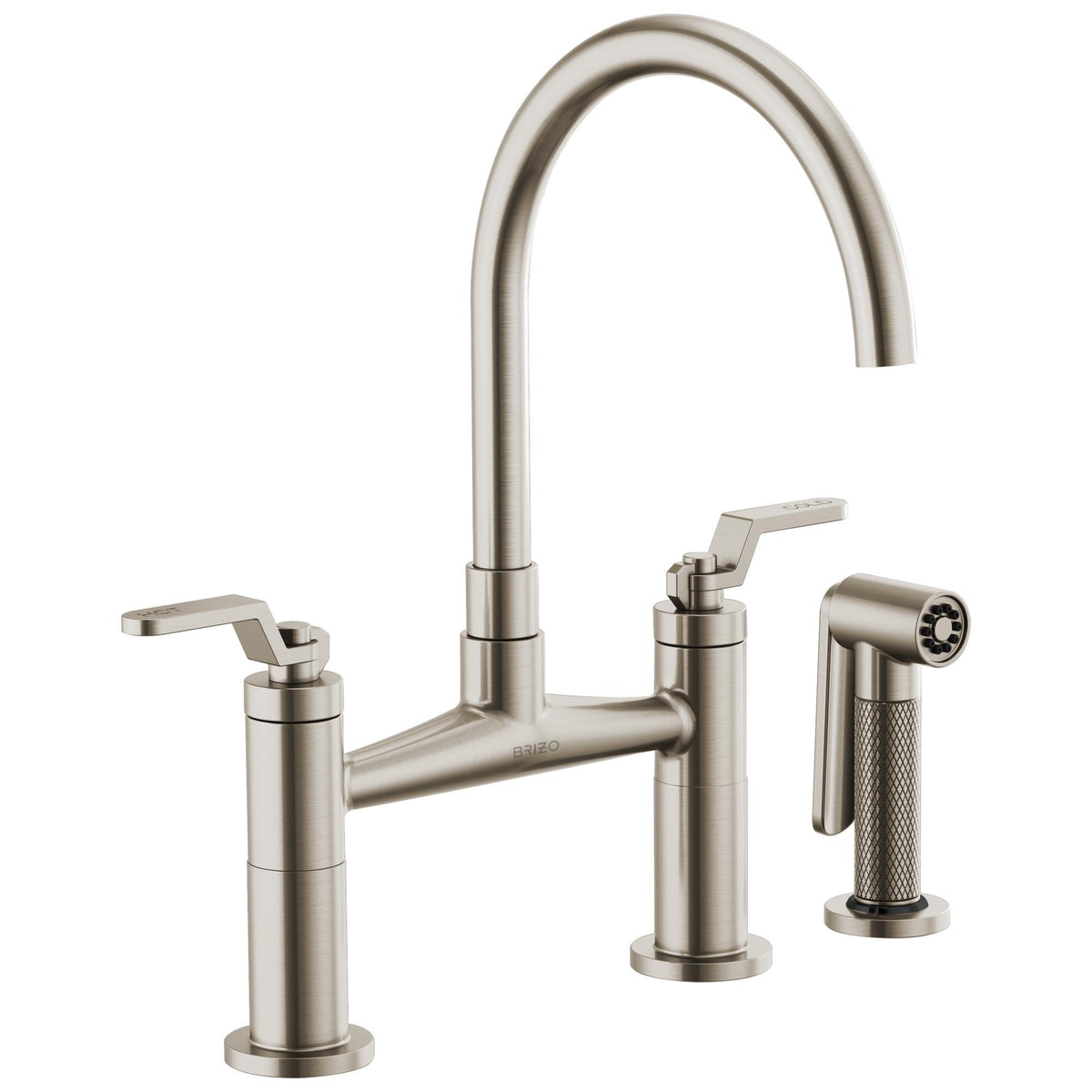 Brizo® 62544LF-SS Litze™ Widespread Bridge Kitchen Faucet With Matching Side Spray, 1.8 gpm Flow Rate, 8 in Center, Arc Spout, Stainless Steel, 2 Handles