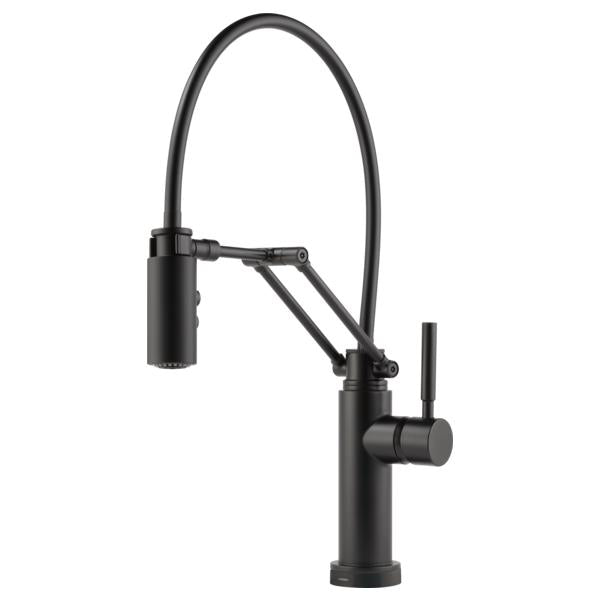 Brizo® 64221LF-BL Articulating Kitchen Faucet, Solna®, Commercial, 1.8 gpm Flow Rate, 8 in Center, Swivel Spout, Matte Black, 1 Handles