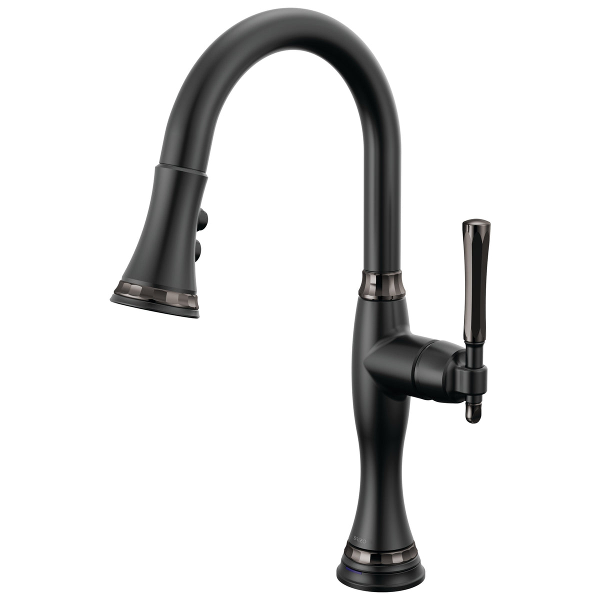 Brizo® 64958LF-BLBNX Pull-Down Kitchen Faucet, 1.8 gpm Flow Rate, Matte Black/Brilliance Black Onyx, 1 Handles, 1 Faucet Holes, Spray/Aerated Stream Function, Import
