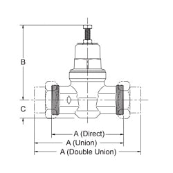 Cash Acme® 23159-0045 EB45 Double Union Pressure Regulating Valve, 1-1/4 in, C, 45 psi, Bronze Body, Domestic