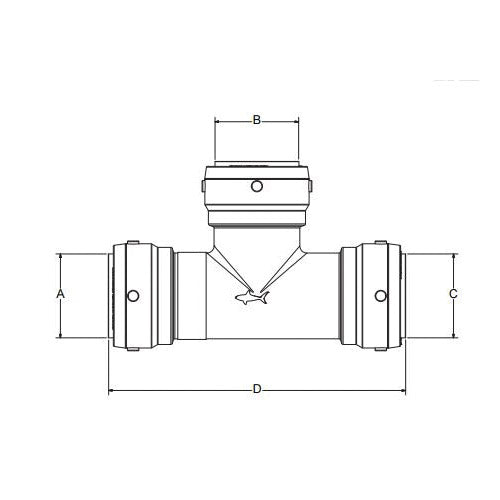 2XL - 1-1/4" Large Diameter Slip Tee - Brass - Push-Fit