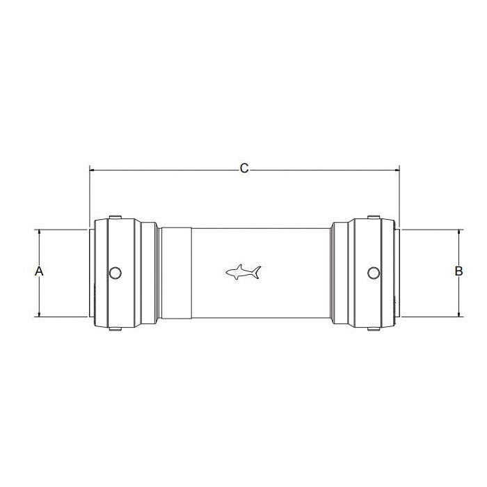 2XL - 1-1/4" Large Diameter Slip Coupling - Brass - Push-Fit
