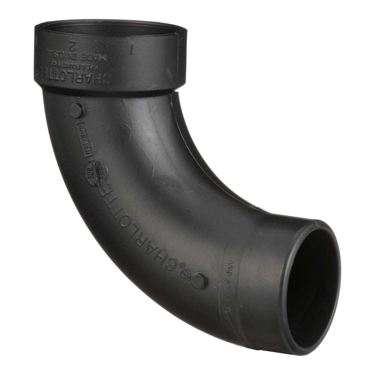Charlotte ABS 00309 0800 Long Sweep Street Elbow, 2 in Nominal, Hub x Spigot End Style, SCH 40/STD, ABS, Domestic