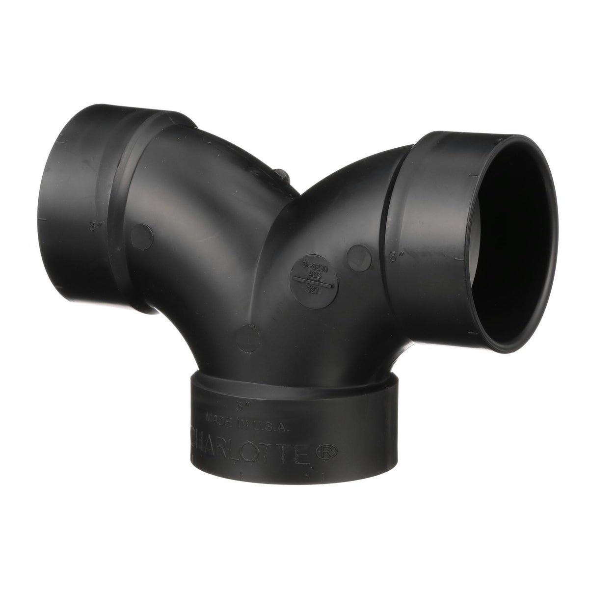 Charlotte ABS 00327 1000 Double Elbow, 3 in Nominal, Hub End Style, SCH 40/STD, ABS, Domestic