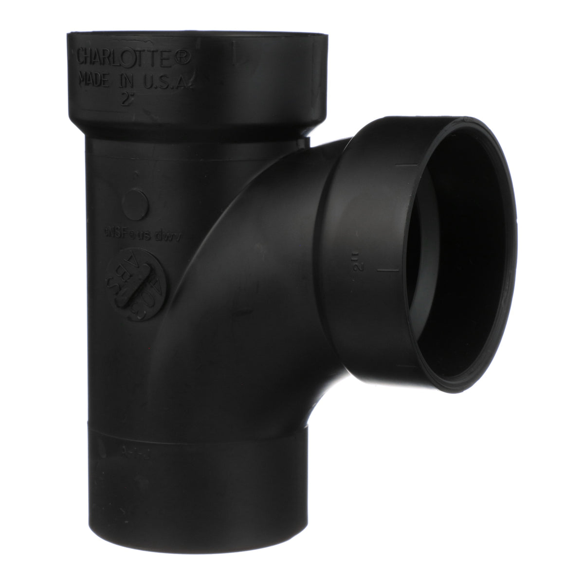 Charlotte ABS 00403 0800 Sanitary Street Tee, 2 in Nominal, Spigot x Hub x Hub End Style, SCH 40/STD, ABS, Domestic