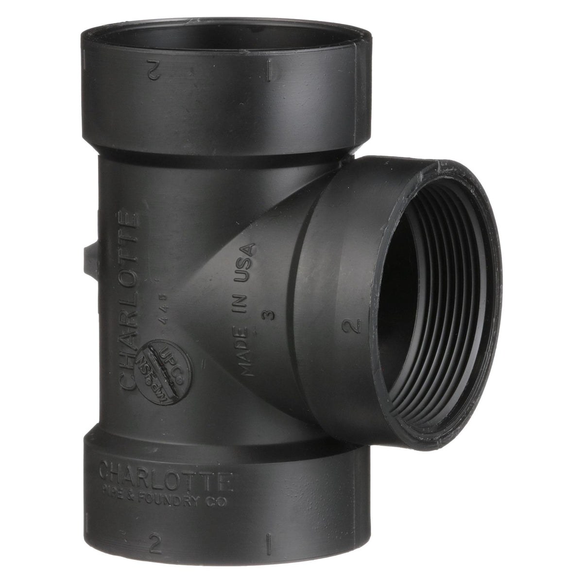 Charlotte ABS 00445 0800 Flush Cleanout Tee, 2 in Nominal, Hub x Hub x FNPT End Style, SCH 40/STD, ABS, Domestic