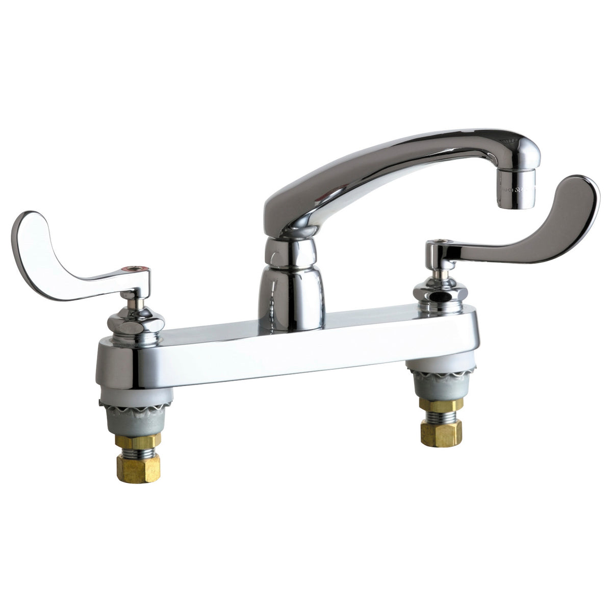 Chicago Faucet® 1100-E35-317ABCP Kitchen Sink Faucet, Commercial, 1.5 gpm Flow Rate, 8 in Center, L-Type Swivel Spout, Polished Chrome, 2 Handles