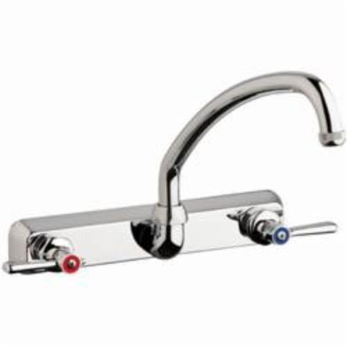 Chicago Faucet® W8W-L9E1-369ABCP Hot and Cold Water Workboard Sink Faucet, Commercial, 8 in Center, L-Type Swivel Spout, Polished Chrome, 2 Handles, Domestic