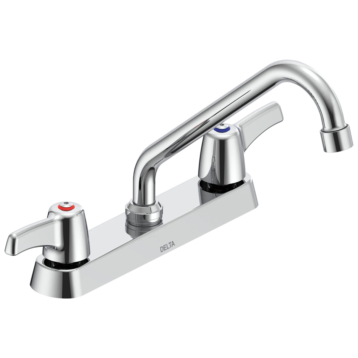 Commercial 26C3253 Sink Faucet, 0.5 gpm, 8 in Center, Swivel Tubular Spout, Chrome Plated, 2 Handles, Side Spray(Y/N): No, Import