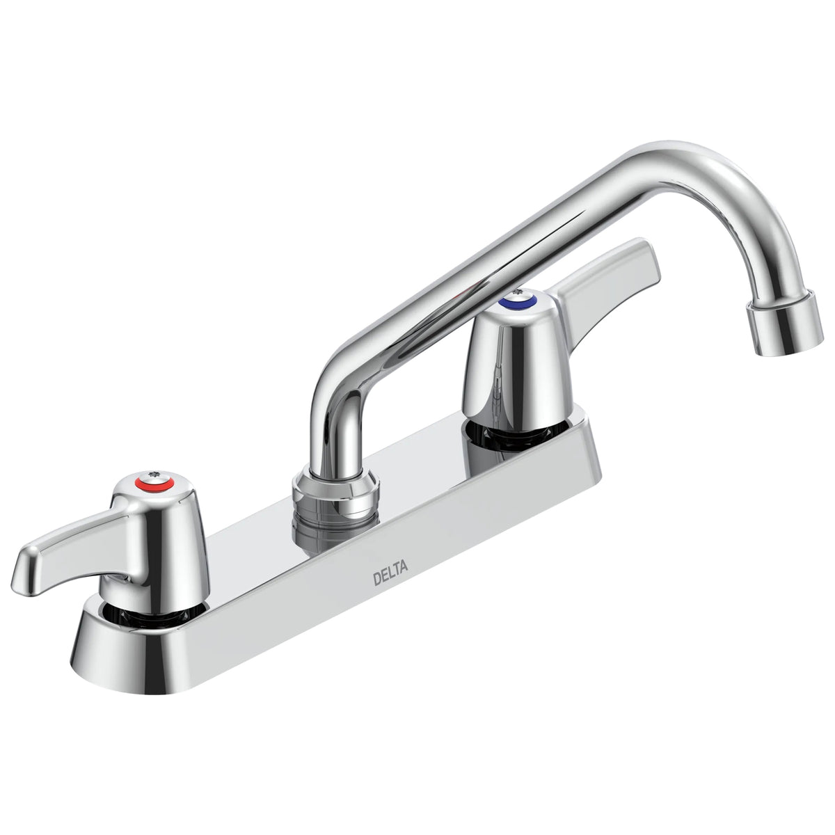 Commercial 26T3233 TECK® Heavy Duty Sink Faucet, Commercial, 1.5 gpm Flow Rate, 8 in Center, Tubular Swing Spout, Polished Chrome, 2 Handles, Import