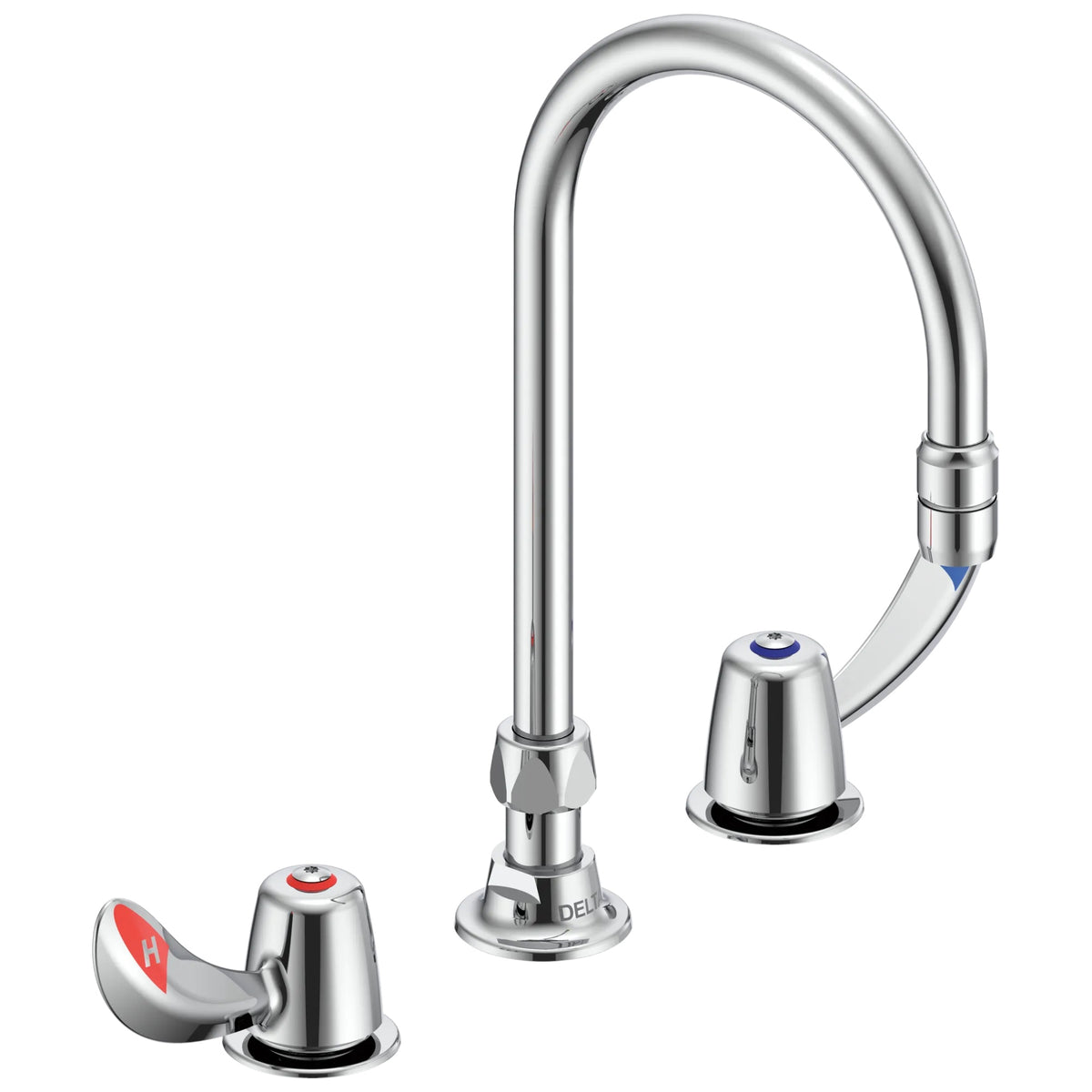 Commercial 27C2942-LS-TI 27T Widespread Sink Faucet, Commercial, 1.5 gpm Flow Rate, 8 in Center, Swivel Gooseneck Spout, Polished Chrome, 2 Handles, Import