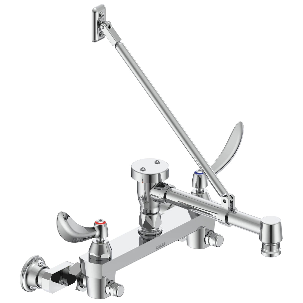 Commercial 28C2384-AC Service Sink Faucet With Integral Check Stop, Wall Mount, 2 Handles, 8 in Center, 5 gpm Flow Rate, Polished Chrome