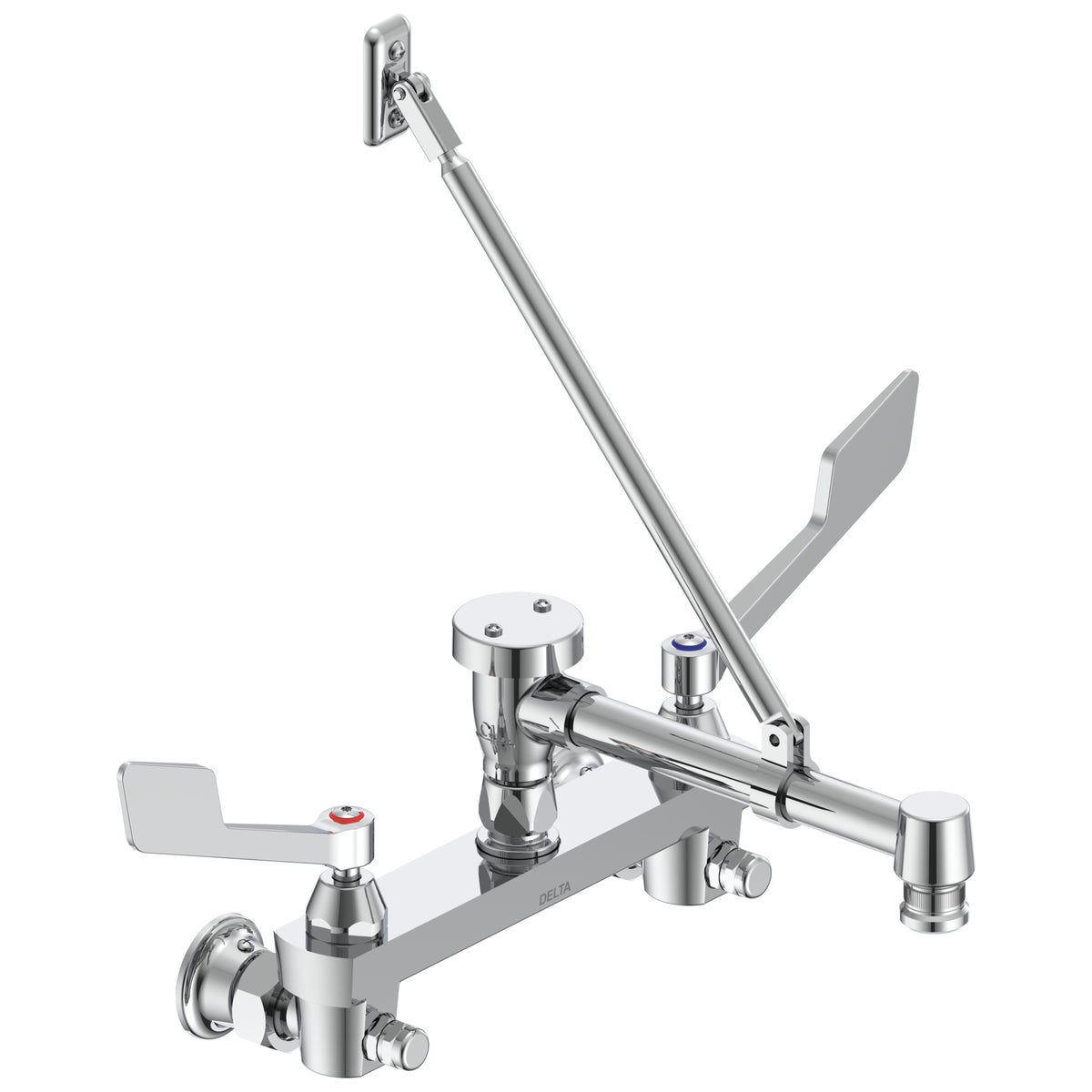 Commercial 28C2385 Service Sink Faucet With Integral Check Stop, Wall Mount, 2 Handles, 8 in Center, 5 gpm Flow Rate, Polished Chrome