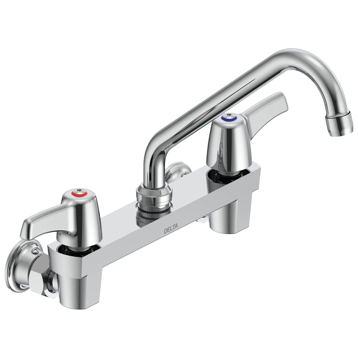 Commercial 28T4243 TECK® Service Sink Faucet, Commercial, 1.5 gpm Flow Rate, 8 in Center, Tubular Swing Spout, Polished Chrome, 2 Handles